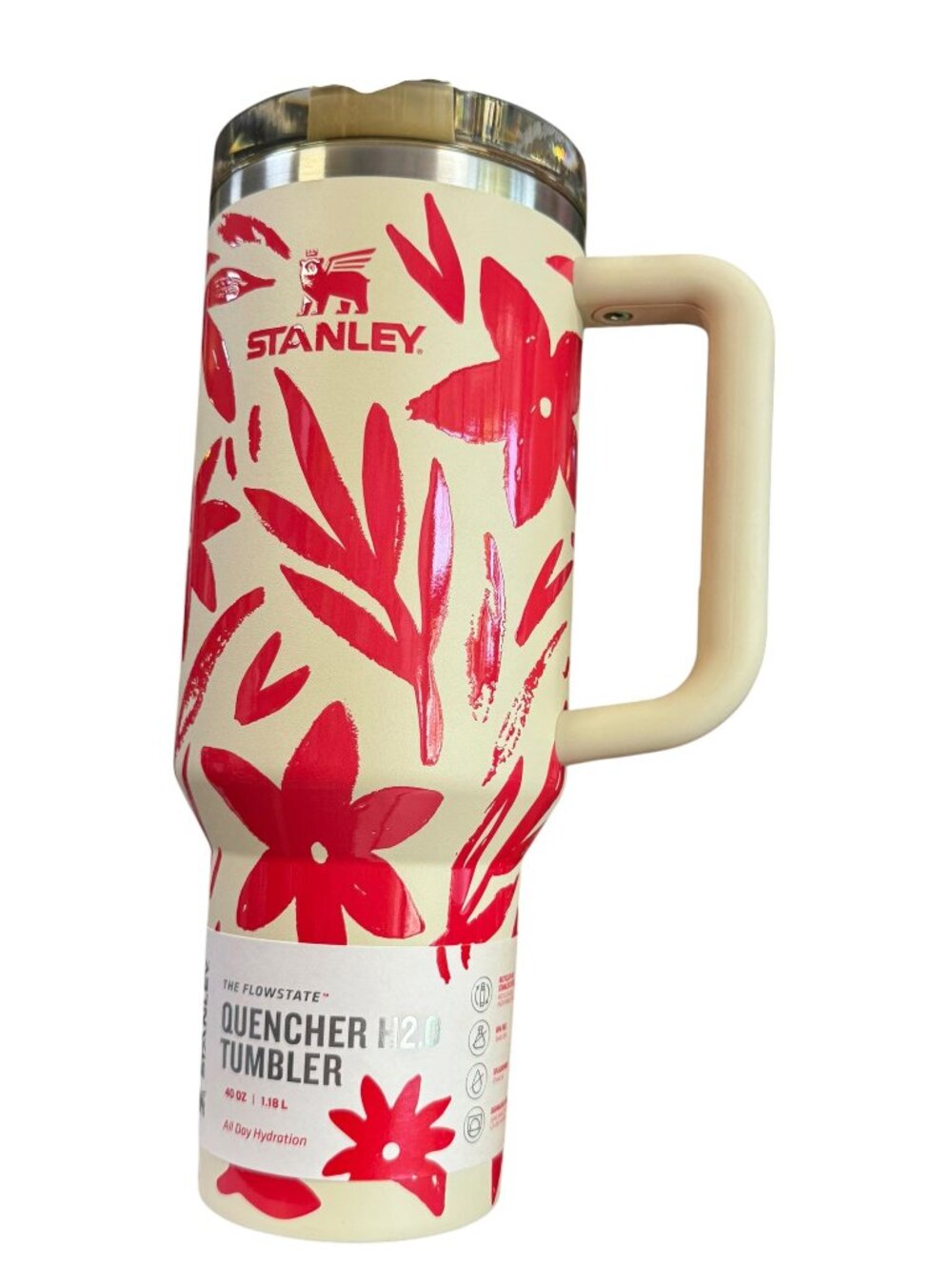 Stanley The Flowstate Quencher H2.0 Tumbler, 40 oz, Cream White Floral, Stainles